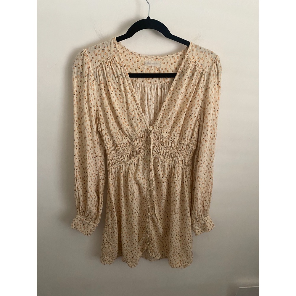 Urban Outfitters Cream Peach Dot Smocked Empire Waist Mini Dress Womens Medium